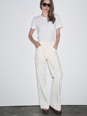 Zara  Jeans EU 36 US 4 Oyster White High Rise Wide Leg Stretch